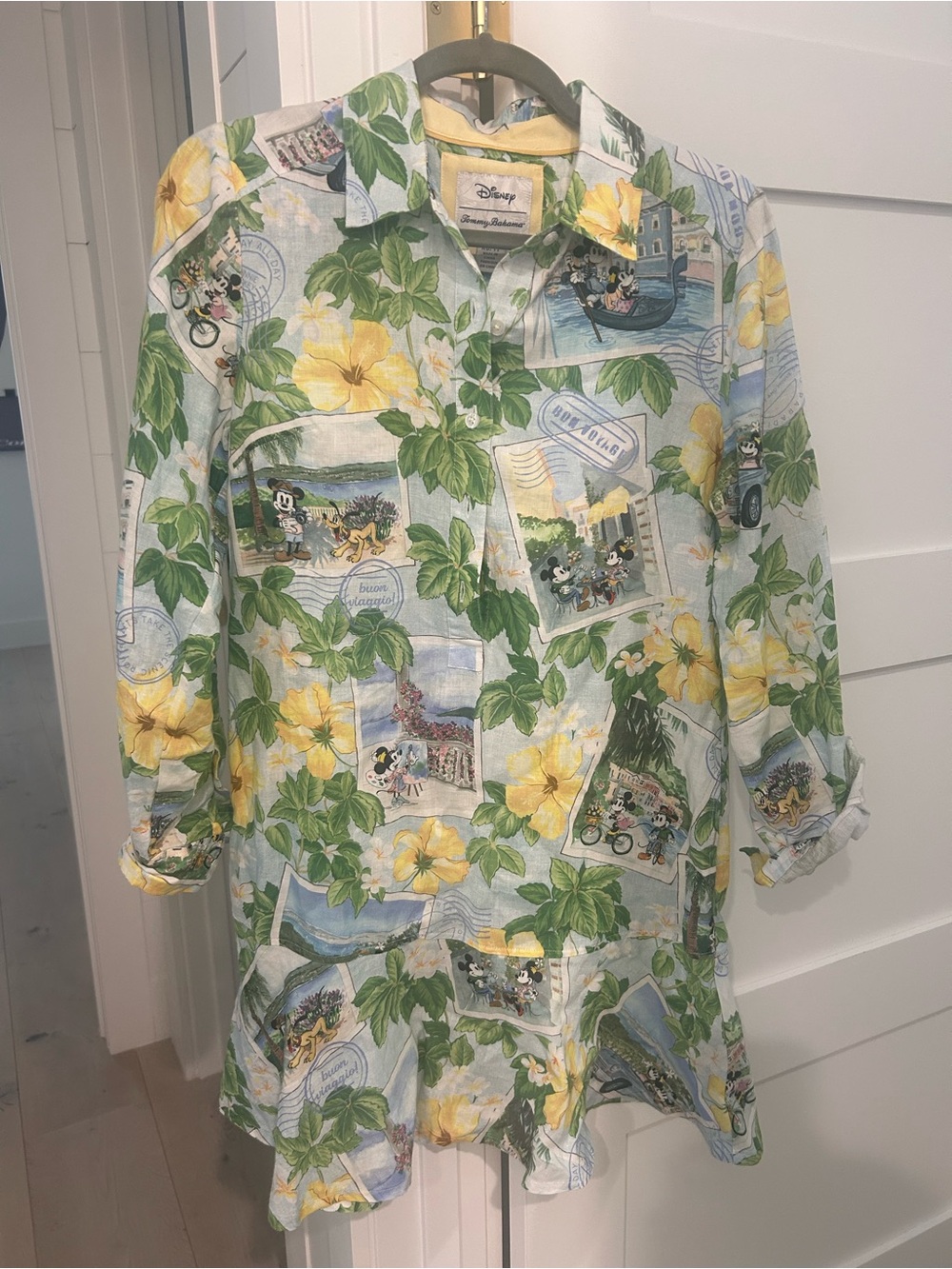 Disney Women’s Floral Linen Shirt Dress in Yellow & Green